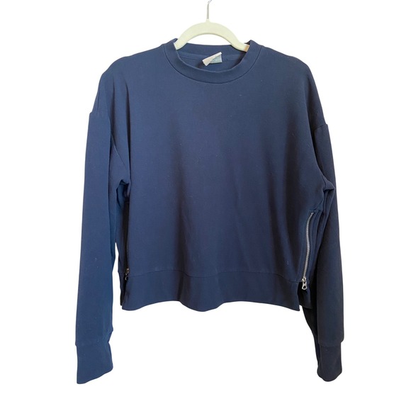 Varley Tops - Varley Navy Blue Side Zip Cropped Sweatshirt Thumbhole Cuffs XS